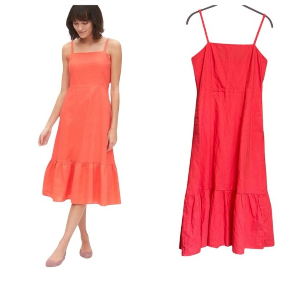GAP Pink Linen Sleeveless Ruffle Apron Midi Feminine Chic Summer Sundress Size 2